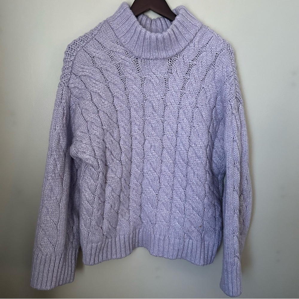 Divided H&M Sweater Lavender Purple Cable Knit Turtleneck casual comfy - Picture 1 of 13